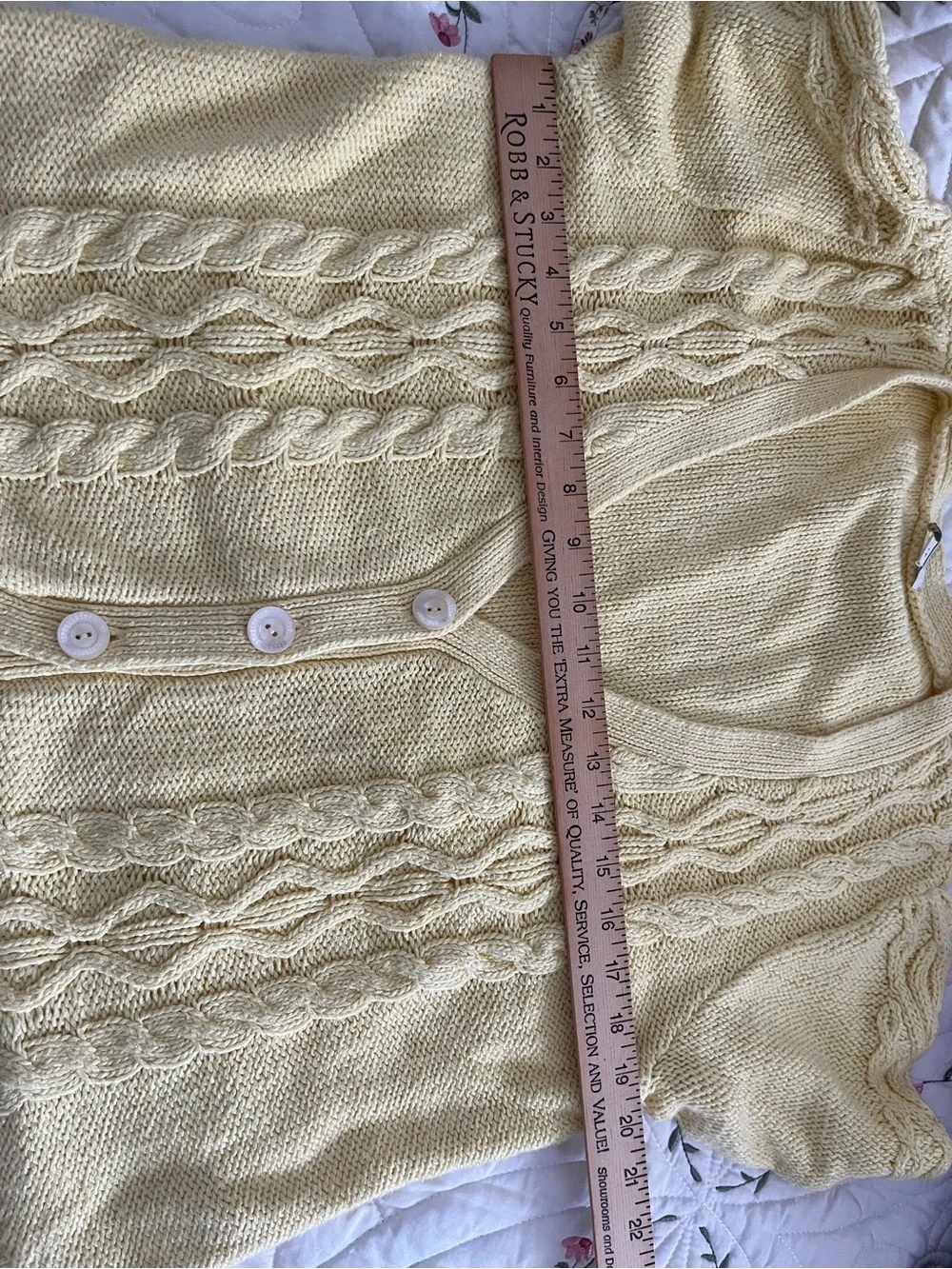 J. Jill Pale Yellow Cable Knit V-Neck Short-Sleeve Cardigan LP